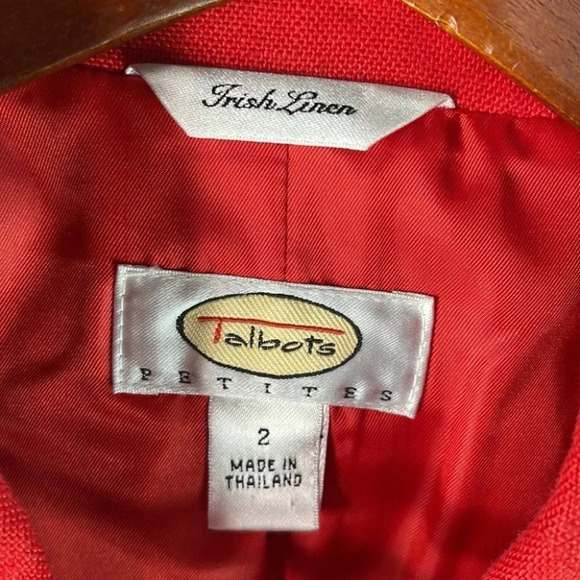 TALBOTS Irish Linen Blazer Orange Fitted Long Sleeve 2 Button Preppy Size 2P - Picture 6 of 9
